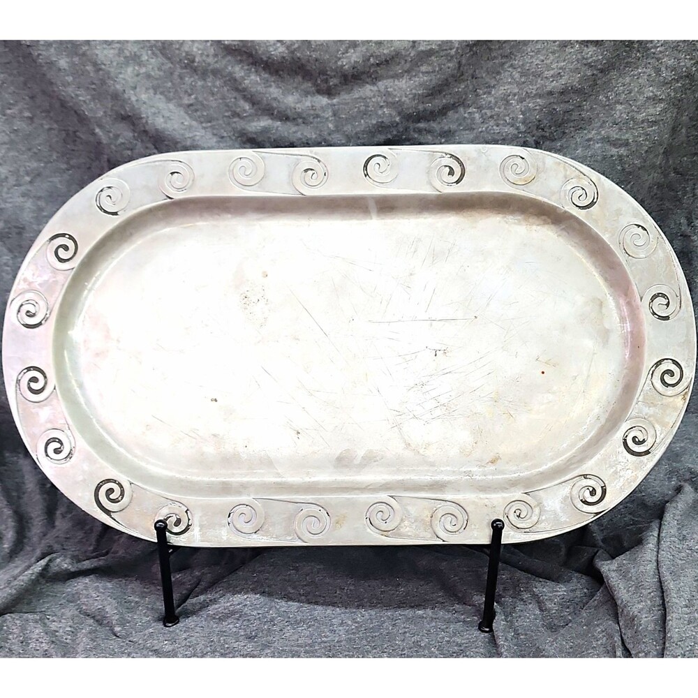 Wilton Armetale Alloy "Pewter" Scroll Platter Oval 18" x 11"